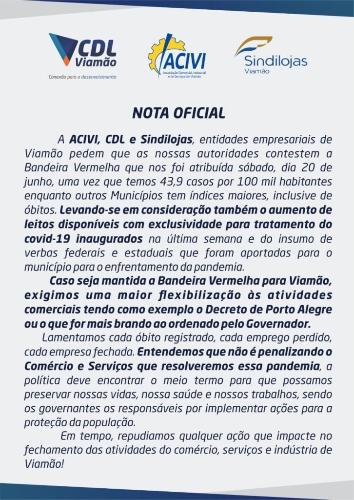 Nota Oficial das Entidades